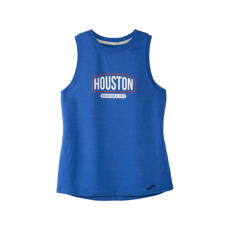 Brooks Women's HOUSTON22 DISTANCE GRAPHIC Running Tank Top - Heather Bluetiful/26.2 Banner - Canada